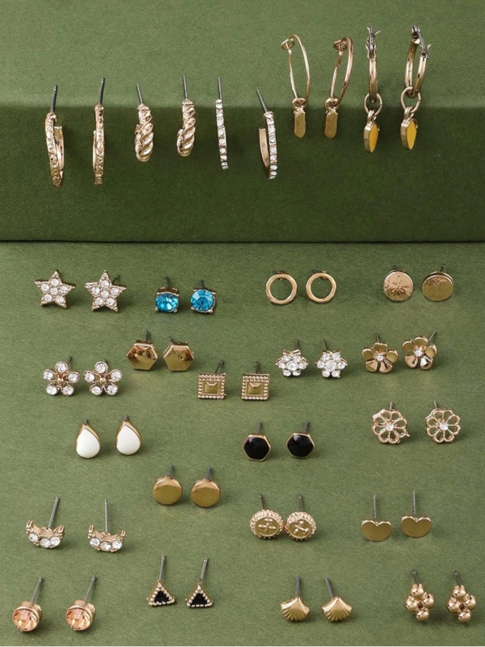 Gold and Silver tone Mixed Stud & Hoop Earring Set - 25 Pairs